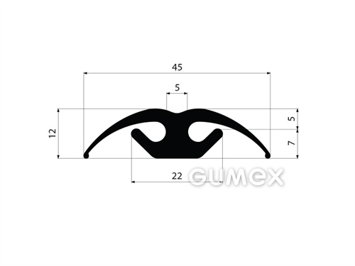 Gumový profil tvaru "T", 12x45/22mm, 70°ShA, EPDM, -40°C/+100°C, čierny